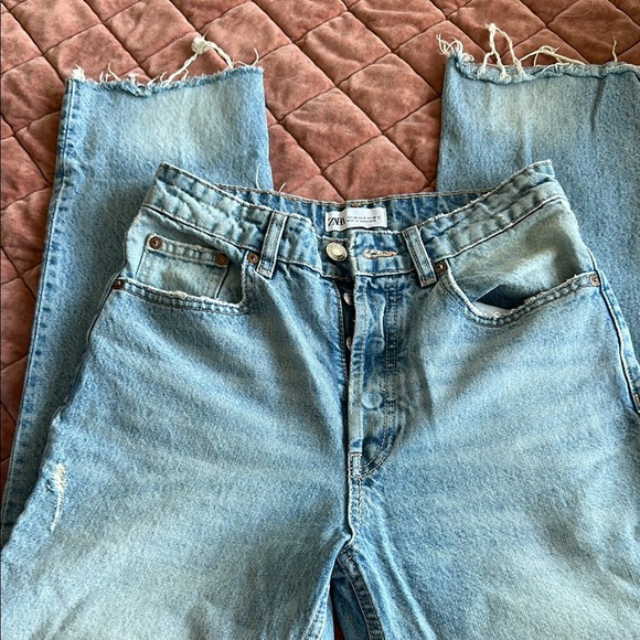 Zara Blue Straight Leg Jeans with Vintage Distressing - Picture 2 of 2